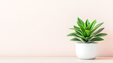 Minimalistic Green Succulent in Sleek White Planter on Subtle Background : Generative AI