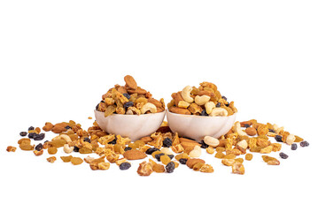 mix of dried fruits and nuts isolated on transparent background