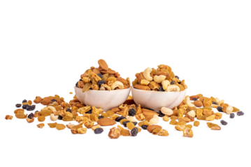 mix of dried fruits and nuts isolated on transparent background