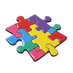 Cartoon jigsaw puzzle piece with bright colors on a white background.