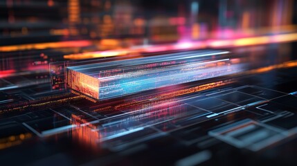 A Futuristic Digital Cube Glowing in Neon Lights