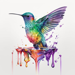 Fototapeta premium Gift a friend a multicolor hummingbird watercolor with a delightful Wildlife Conservation Art