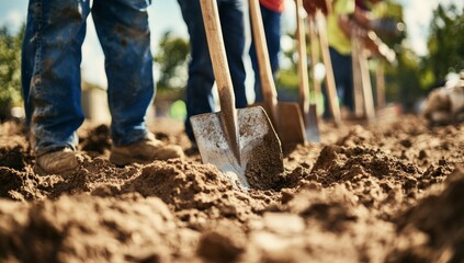 Naklejka premium Community Garden Project: Digging in the Dirt