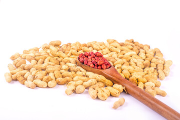 Peanuts plant food white background.Close-up of peanuts and nutshell isolated on white background.