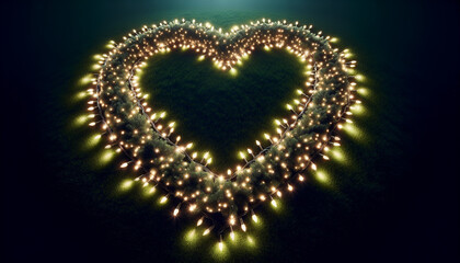 Obraz premium Meticulously Arranged Heart-Shaped Holiday Lights on Dark Green