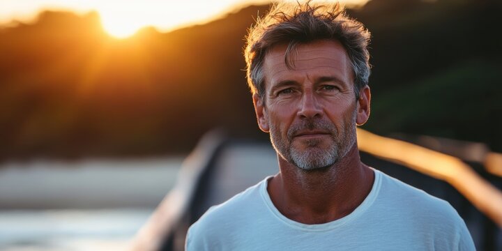 Contemplative Australian Man Walking Alone at Sunset Embracing Nature's Beauty