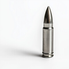 Silver bullet casing on white background