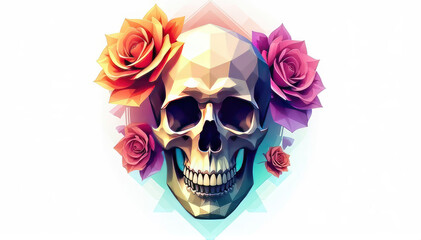 Skull and Roses Tattoo - Geometric Skull with Roses