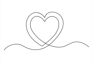 Heart continuous single line art drawing Minimalistic Doodle vector illustration