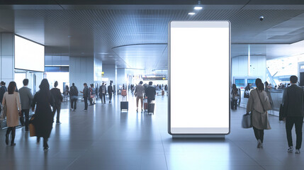 Blank Billboard in airport. Mock up,
Blank advertising banner, billboard mockup in generic modern interior or airport environment.