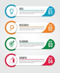 Business infographics 4 steps options design template.Data and information visualization.Dynamic colorful elements stylish geometric.