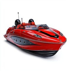 Naklejka premium A photostock of a red speedboat on a white background, sporty and fast.