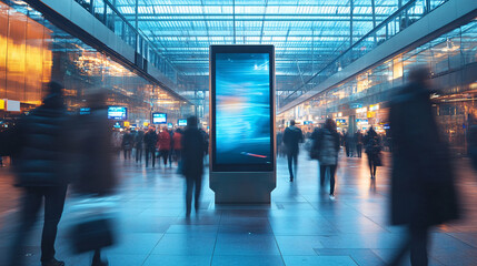 Blank Billboard in airport. Mock up,
Blank advertising banner, billboard mockup in generic modern interior or airport environment.