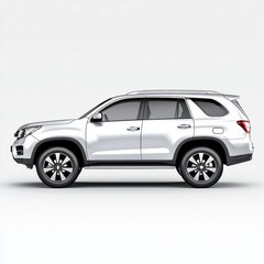 Fototapeta premium A photostock of a silver SUV on a white background, sleek and modern.