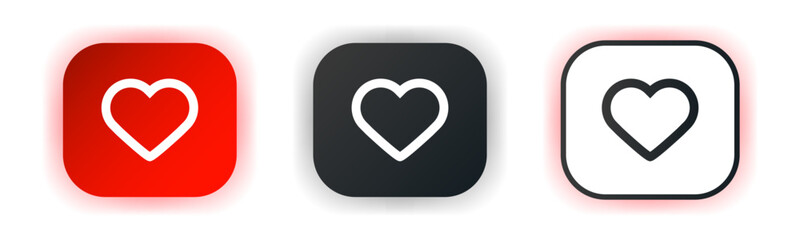 Like heart icon set. Design for app icons. Button template. 