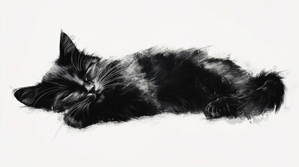 Obraz premium black and white closeup drawing of a sleeping cat in white background 
