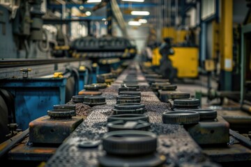 Obraz premium Machinery factory interior with various equipment and production lines