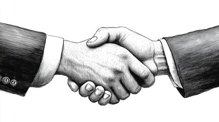 Black and white drawing of two hands shaking in a handshake