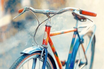 Obraz premium A close up shot of a bicycle's frame and wheels, with a blurred background