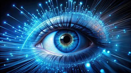 Futuristic blue humanoid eye made of fiber optics, artificial intelligence, next generation, technology, futuristic,