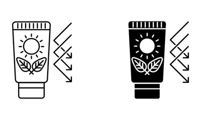 Sunscreen from natural product, sunblock UV and sunlight protection icon vector
