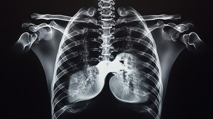 X-ray image of human lungs and ribcage for medical examination.