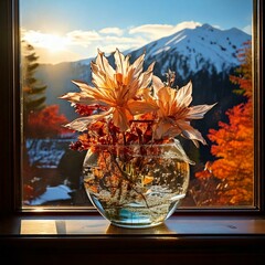 Seasonal Changes: Write about how the view outside the window changes with the seasons, reflecting on the glass flower's beauty.