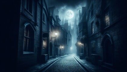 Dark city and night atmosphere street