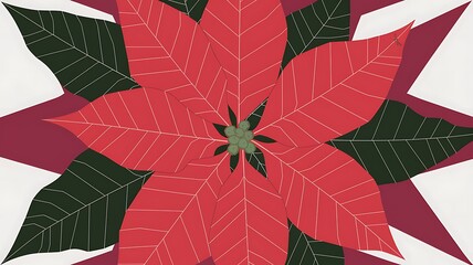 Close-up of a Red and Green Poinsettia Flower with Detailed Veins