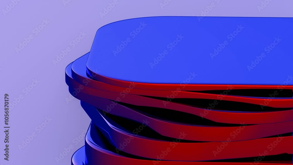 Aufkleber abstract stack of curved layers in blue and red on light blue background