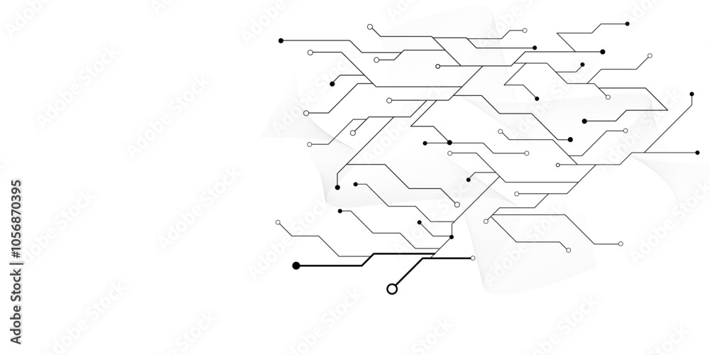 Poster Vectors White Abstract geometric dots and lines connection circuit concept. Global communication technology background design