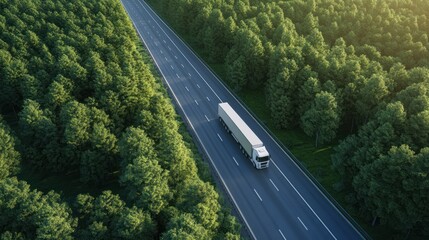 Truck on Highway Through Forest