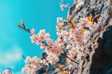 Close-up of a tree branch covered with white flowers, great for spring or nature-themed designs