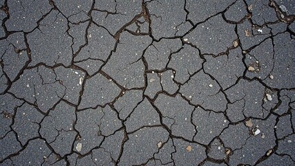 Fototapeta premium Cracked asphalt road surface with natural wear and tear marks, bumpy, aged, texture