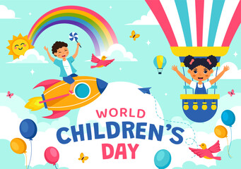 World Children's Day Vector Illustration on November 20 Featuring Cute Decorative Elements to Child Welfare and Rights in a Cartoon Background