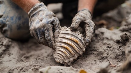 Fototapeta premium Archaeologist Discovering Ancient Artifact