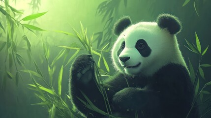 Obraz premium A Cute Panda Bear in a Lush Green Forest