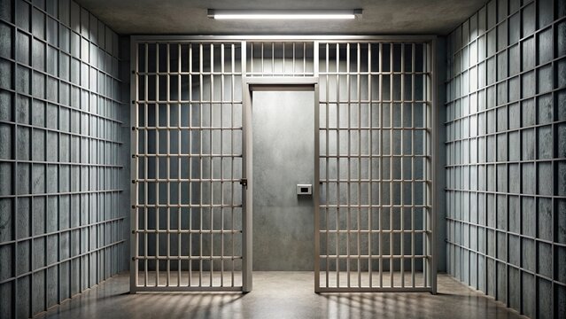 Prison cell with lattice door , incarceration, confinement, justice, imprisonment, isolation, security, bars