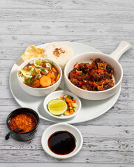 Traditional Indonesian Food - Ayam Penyet, Fried Duck, Green Sambal, Siomay Batagor, Soto Betawi, Rib Soup, Satay, Meatball
