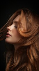 Naklejka premium create an engaging realistic photo for hair care product focusing on silky hair, use dramatic lighting, rustic brown colors .generative ai