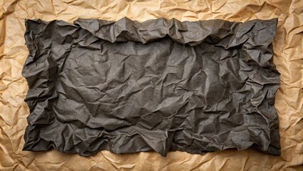 Crumpled black paper with rubbed corners resembling old wrapping dusty cardboard , vintage, distressed, textured, grunge, weathered