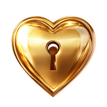 recommend clip art: Golden Metallic Heart-Shaped Antique Lock with Keyhole, isolated on white transparent background