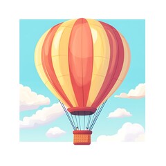 Fototapeta premium A cartoon hot air balloon floating in the sky on a white background.