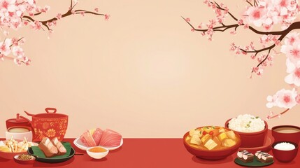 Delectable Japanese Treats Framed by Blooming Cherry Blossoms