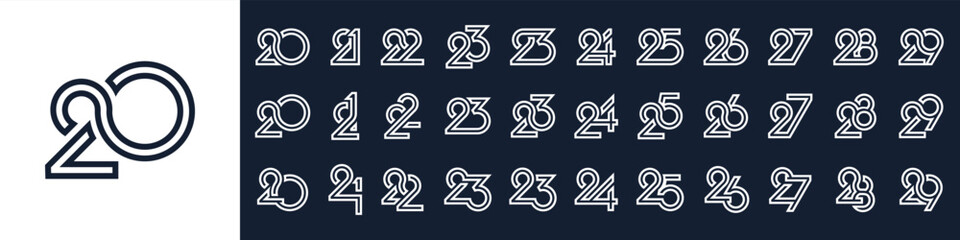 collection of creative number 20 to 29 logo designs. abstract number design vector illustration