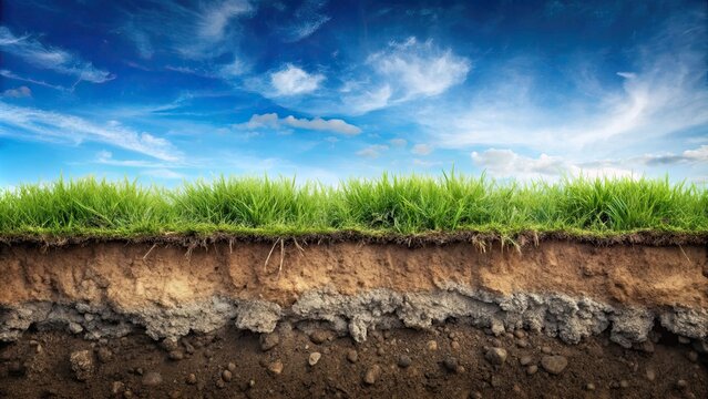 Erosion ground with grass on top of underground soil layer cross section, erosion, soil, layer