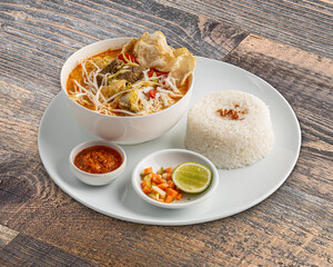 Traditional Indonesian Food - Ayam Penyet, Fried Duck, Green Sambal, Siomay Batagor, Soto Betawi, Rib Soup, Satay, Meatball