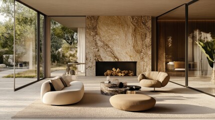 Modern Luxurious Living Room with Glass Doors