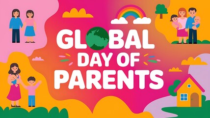Illustration Celebrating Global Day of Parents with Families and a Rainbow