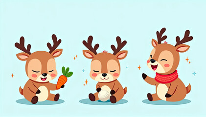 Kawaii Christmas Reindeer - Reindeer Pair Sharing Carrots
